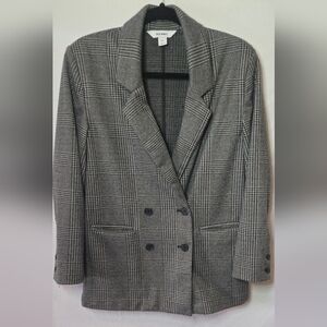 Old Navy Wool Like Double Breasted Grey Checkered Blazer Jacket Women's XS